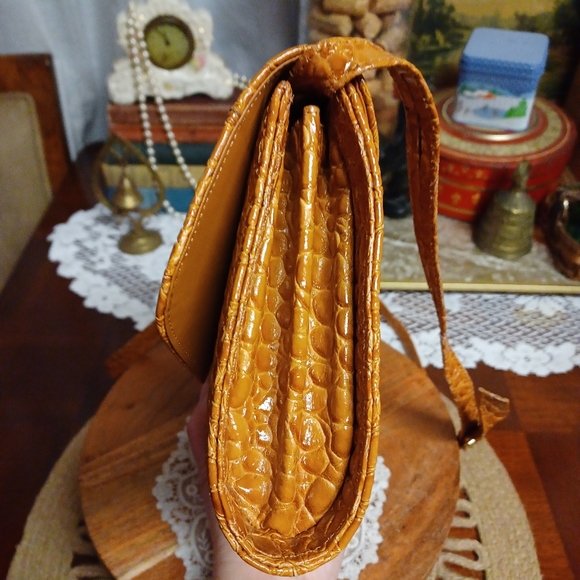 Vintage See Sharp Faux Tortoise Shell Pattern Brown/Mustard Yellow/Tan Purse - Picture 9 of 17